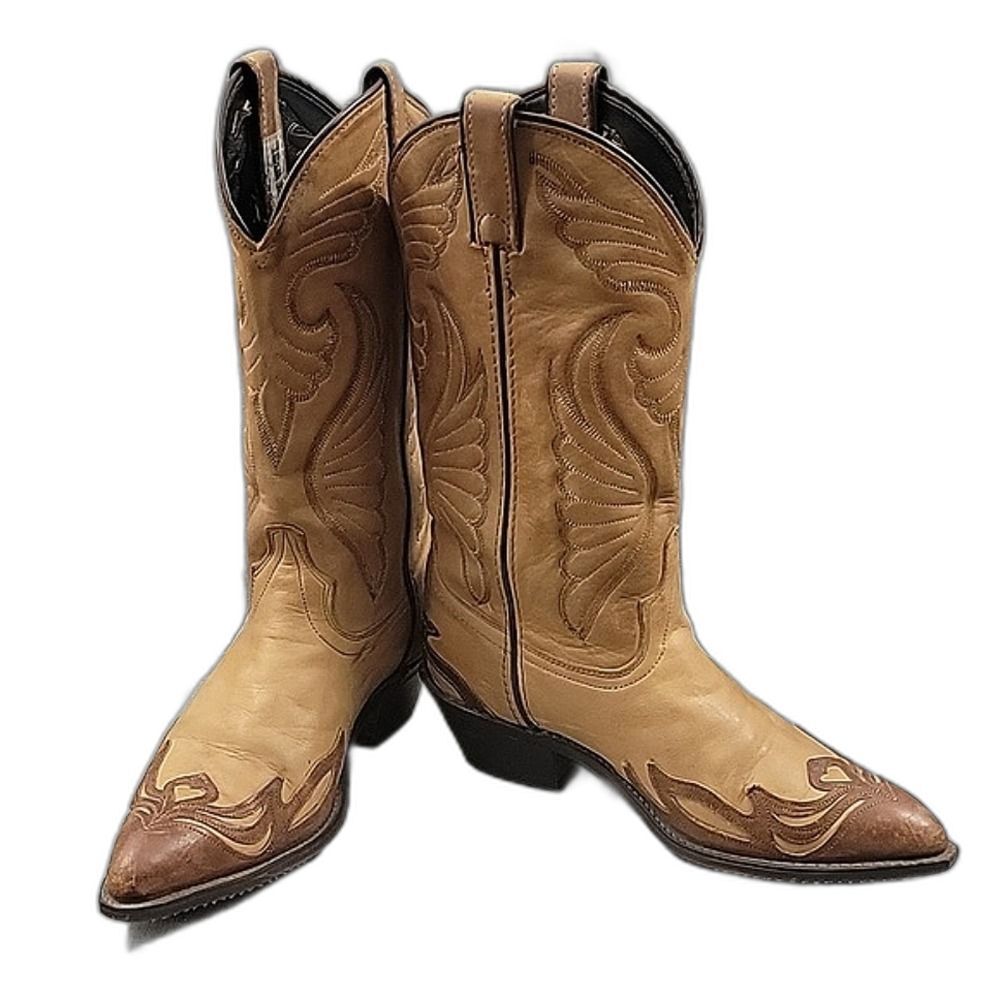 Code West 80s 90s Cowgirl Boots -Tan leather Mid Calf Made in USA Women's SZ 7